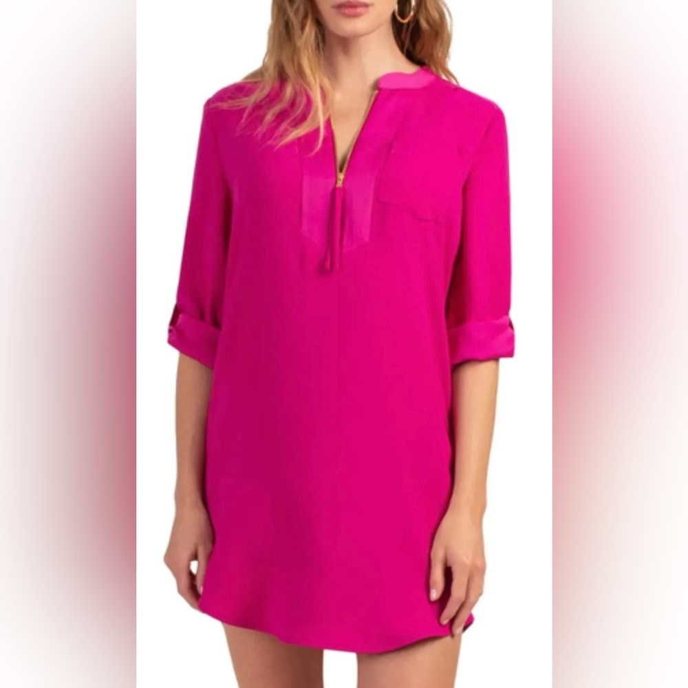 ❌SOLD❌Trina Turk Kaiko 3/4 Sleeve Half Zip Lightweight Dress Magenta Women’s